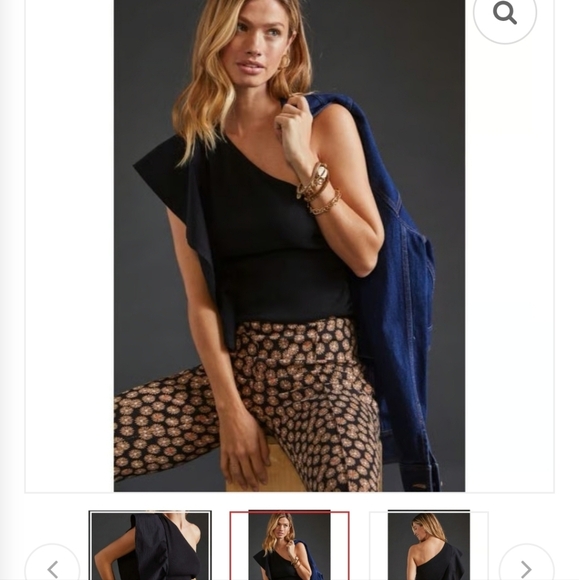 Anthropologie One Shoulder RibbedRuffled Tank Blouse Black Size Small - Picture 11 of 13